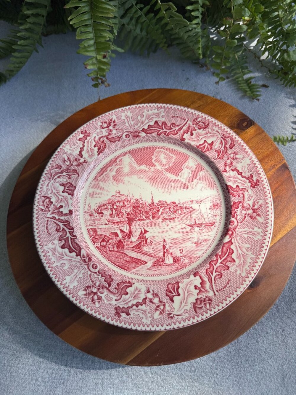 Vintage Johnson Brothers Historic America View of Boston Pink Red Transferware